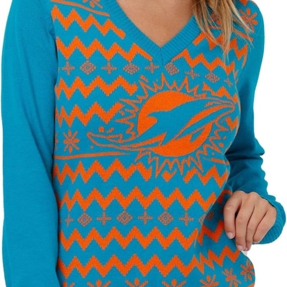 NEW- FOCO Miami Dolphins V-Neck Sweater - Picture 2 of 3